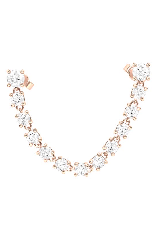 Hautecarat Lab-created Diamond Rope Chain Single Earring With Two Round Studs In 18k Rose Gold