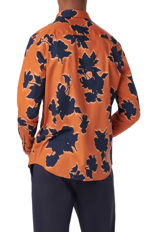 Bugatchi Julian Shaped Fit Floral Print Stretch Cotton Button-up Shirt In Burnt Orange