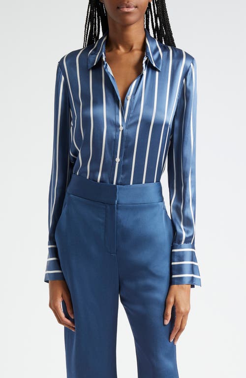 Veronica Beard Monique Stripe Silk Blend Button-up Shirt In Blue Stone Off-white