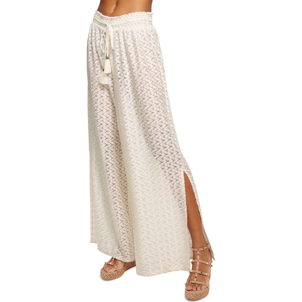 Ramy Brook Gloria High Waist Wide Leg Cover-up Pants In White/gold Zigzag
