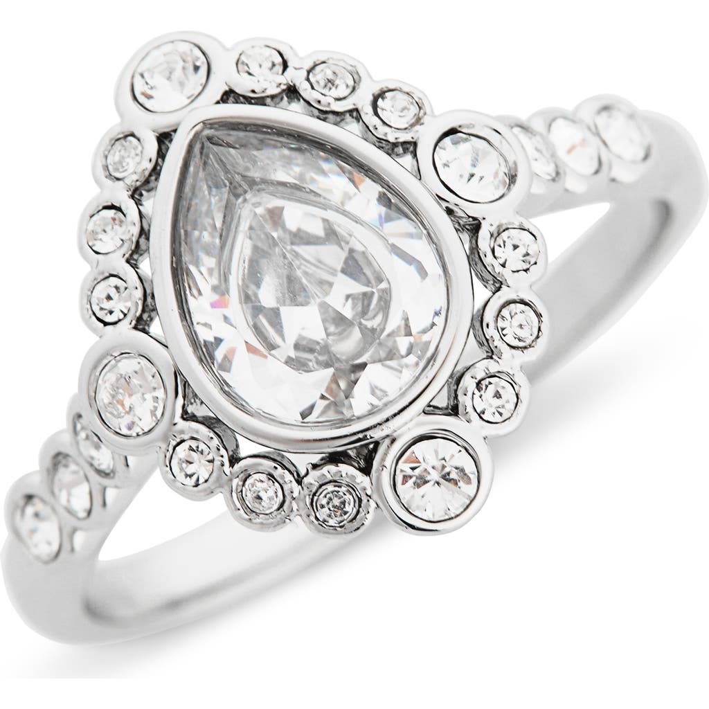 Covet Cz Teardrop Halo Ring In Rhodium