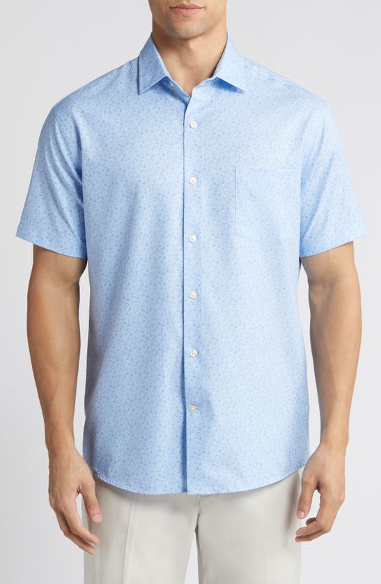 Shop Peter Millar Feeling Koi Performance Short Sleeve Button-up Shirt In Cottage Blue