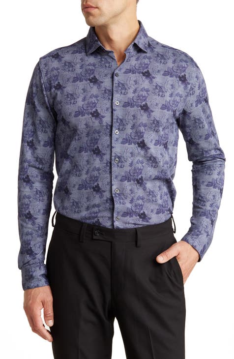 Calsing Floral Knit Button-Up Shirt