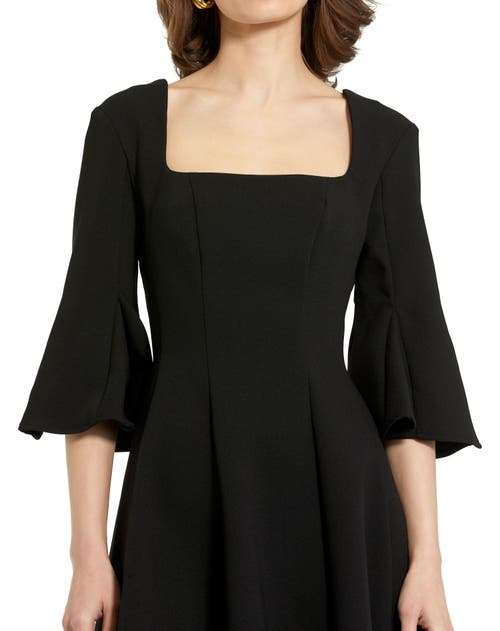 Mac Duggal Crepe Square Neck 3/4 Sleeve Godet Mini Dress In Black