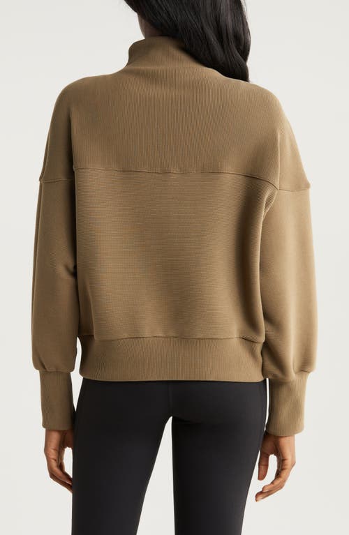 Shop Varley Acadia Ottoman Knit Half Zip Pullover In Stone Olive