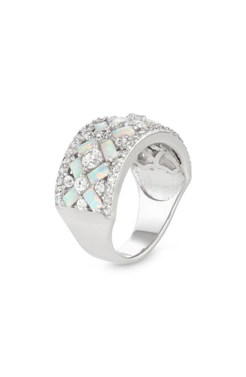 Fzn Sterling Silver Lab Grown Opal & White Sapphire Ring In Opal