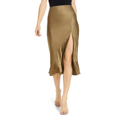 Socialite Bias Cut Satin Skirt, Green