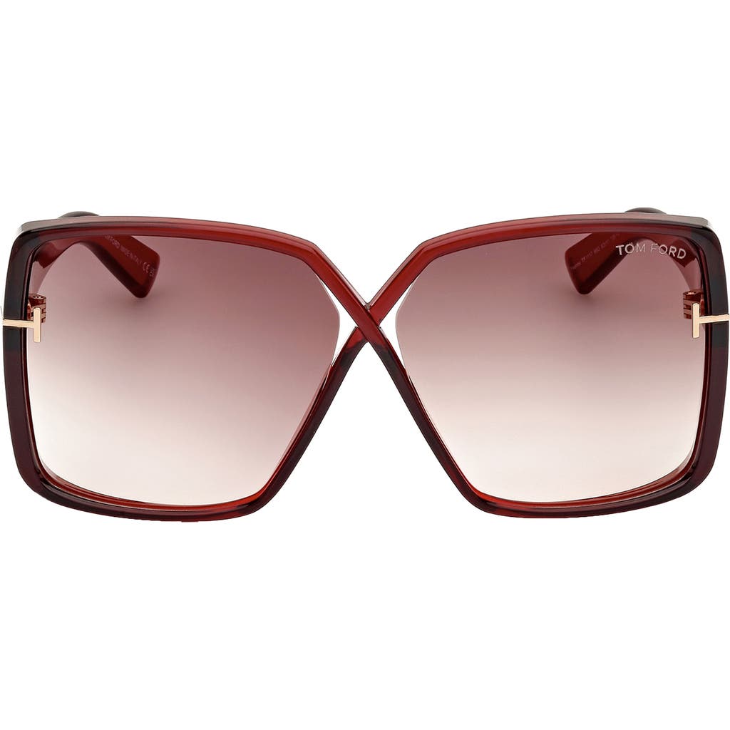 Tom Ford Yvonne 63mm Oversize Gradient Butterfly Sunglasses In Shiny Transparent Red/brown