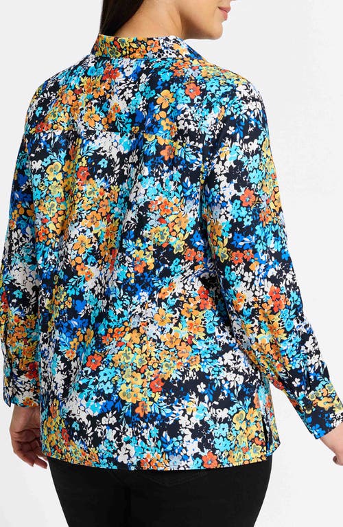 Shop Foxcroft Katie Floral Print Cotton Button-up Shirt In Blue Multi