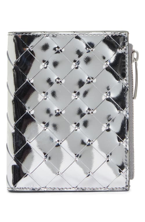 Bottega Veneta Small Intrecciato Bifold Zip Wallet in Silver/Silver at Nordstrom