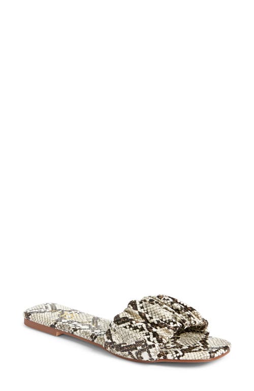 Naomi Ruched Slide Sandal in Natural Snake