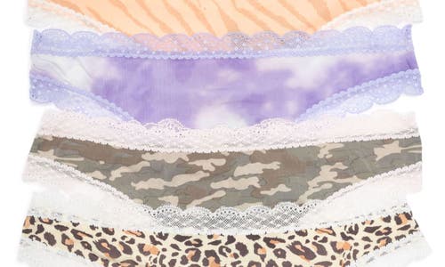 Shop Honeydew Intimates Aiden 4-pack Assorted Lace Micro Thongs In Leopard/camo/tiger