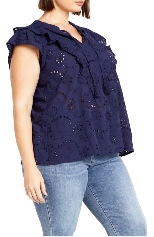 Shop City Chic Casey Eyelet Cotton Top In Navy