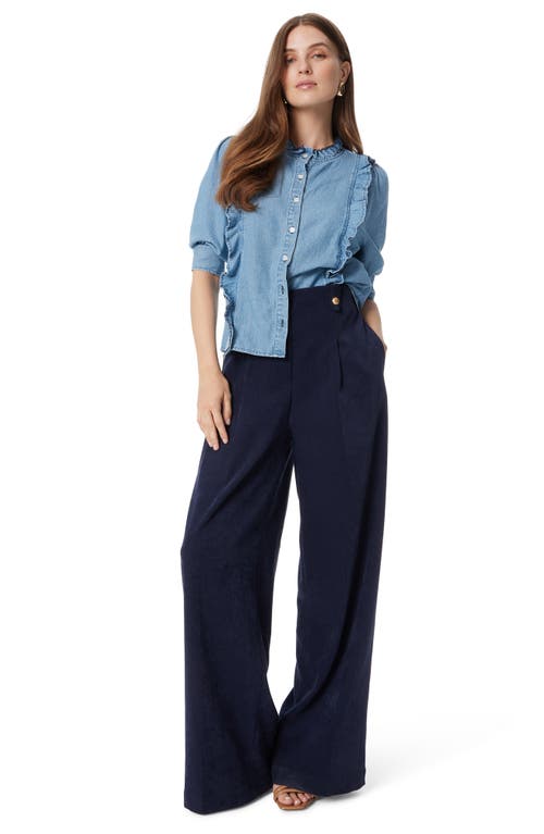 Sam Edelman Alice Ruffled Button Down Top In Aegean Blue Wash