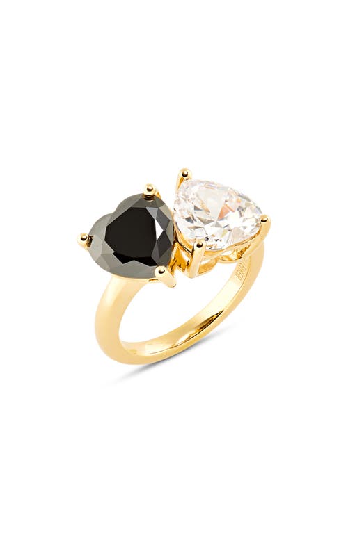 Cubic Zirconia 2-Stone Ring in Gold Black Clear