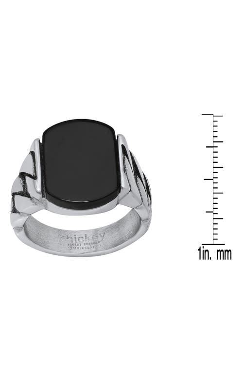 Shop Hickey Freeman Stainless Steel Black Agate Ring In Steel/black