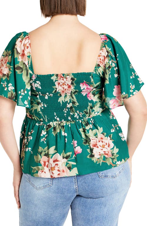 Shop City Chic Marci Floral Flutter Sleeve Top In Jade Sweet Blossom