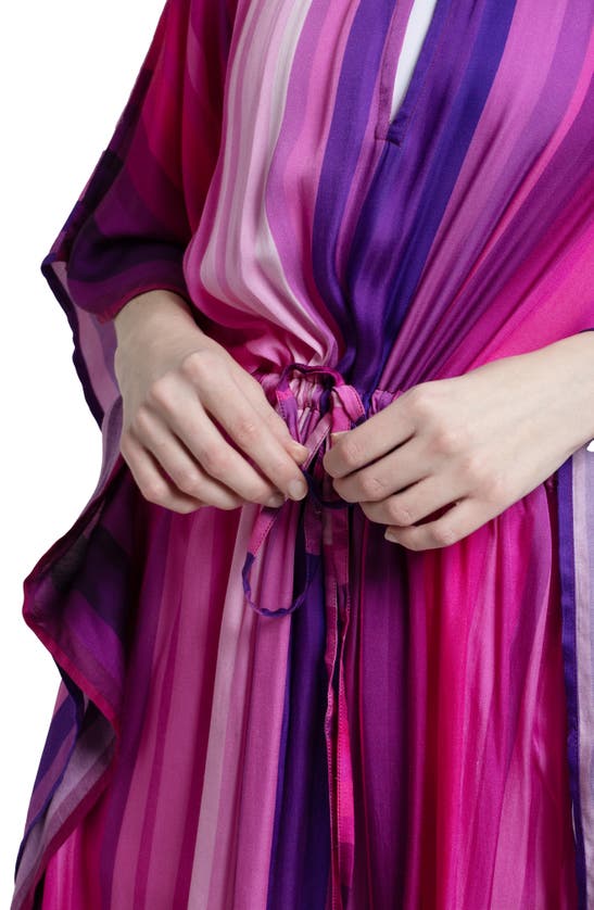 Saachi Stripe Keyhole Tie Waist Caftan In Pink