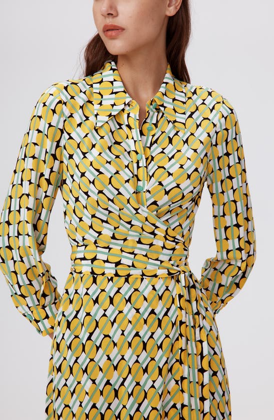 Shop Dvf Geo Print Long Sleeve Midi Wrap Dress In Maypole Yellow