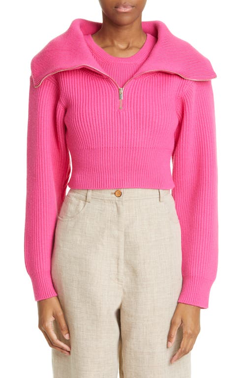 Jacquemus Risoul Merino Wool Layered Crop Sweater in Pink