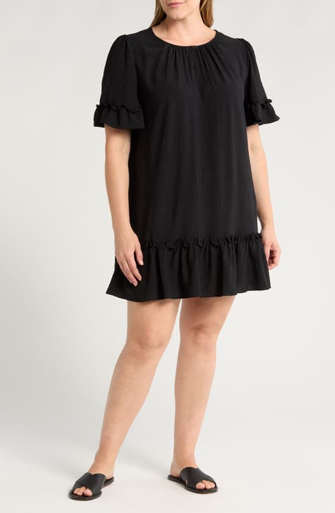 Ruffle Short Sleeve Babydoll Dress (Plus)