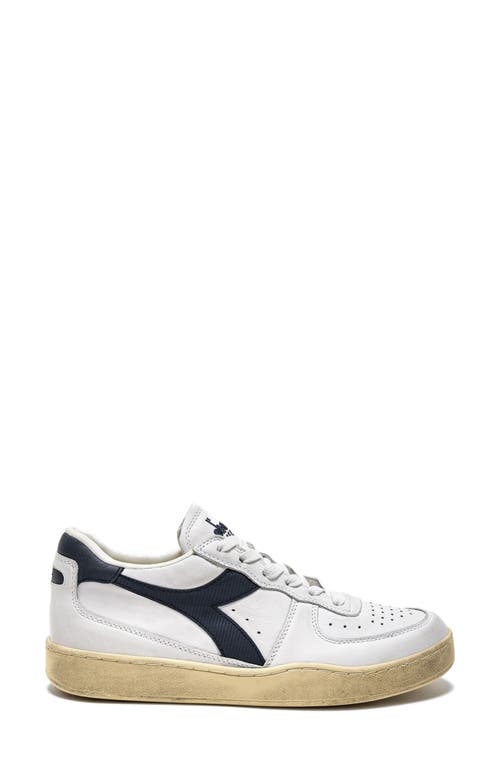 Diadora Panelled Leather Sneakers In White/blue Denim
