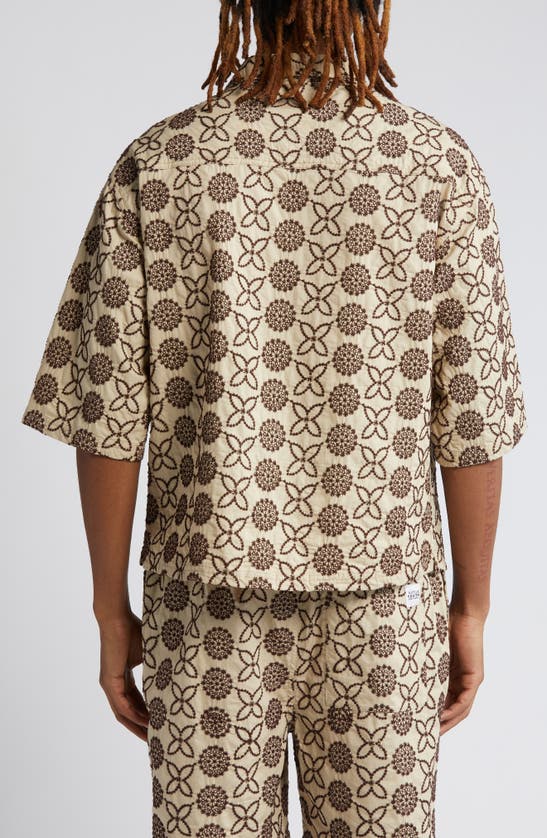 Shop Native Youth Embroidered Boxy Camp Shirt In Beige / Brown
