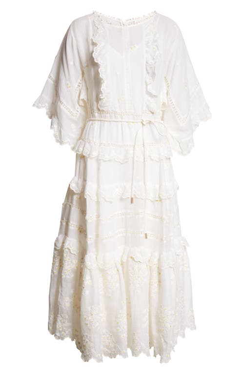 Shop Zimmermann Acacia Embroidered Semisheer Ramie Midi Dress In Ivory