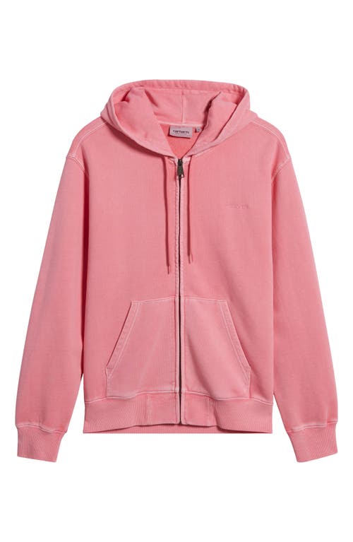 Shop Carhartt Work In Progress Duster Script Zip Hoodie In Charm Pink Garment Dyed