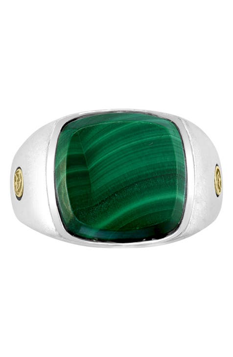 Sterling Silver & 18K Yellow Gold Malachite Ring