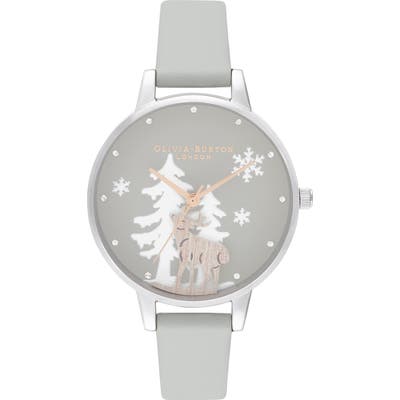 Olivia Burton Winter Wonderland Faux Leather Strap Watch, 30Mm