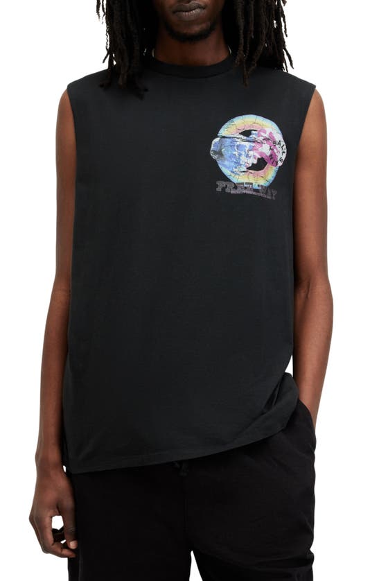 Shop Allsaints Cheech Cotton Graphic Tank In Washed Black