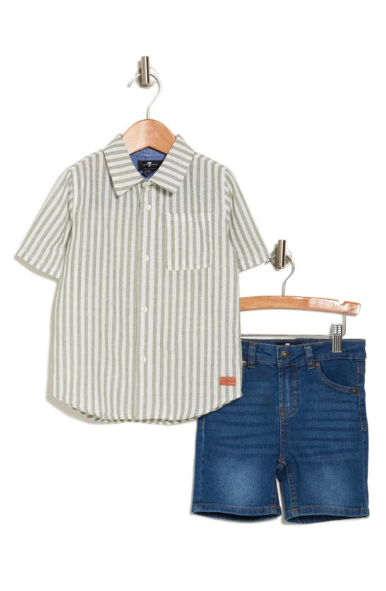7 For All Mankind Kids' Button-up Shirt & Shorts Set In Sage