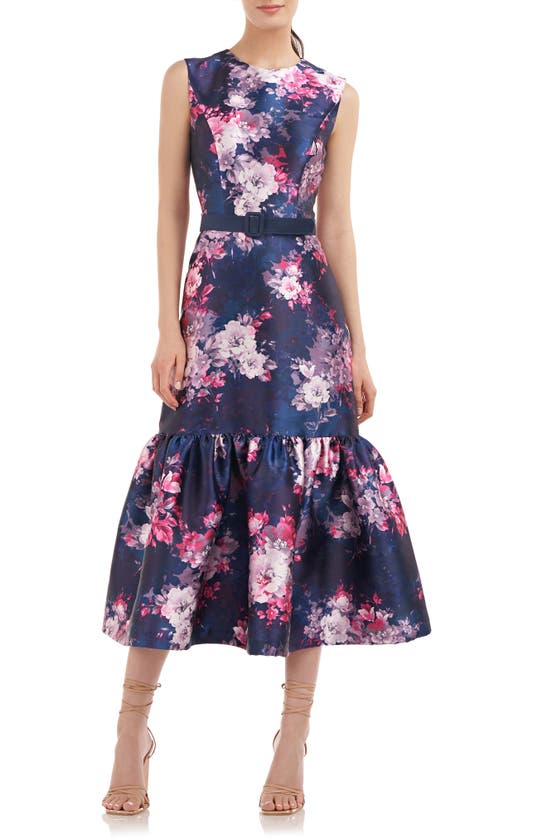 Kay Unger Justine Floral Midi Dress In Wood Rose | ModeSens