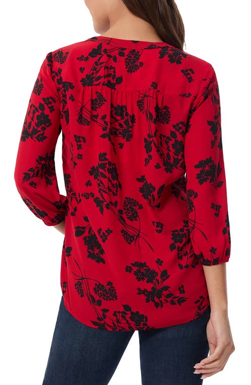 Jones New York Floral Pleat Front Top In Deep Rouge/jones Black