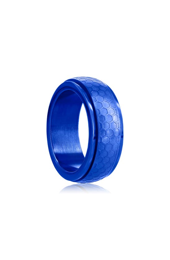 Blackjack Stainless Steel Honeycomb Spinner Ring In Blue