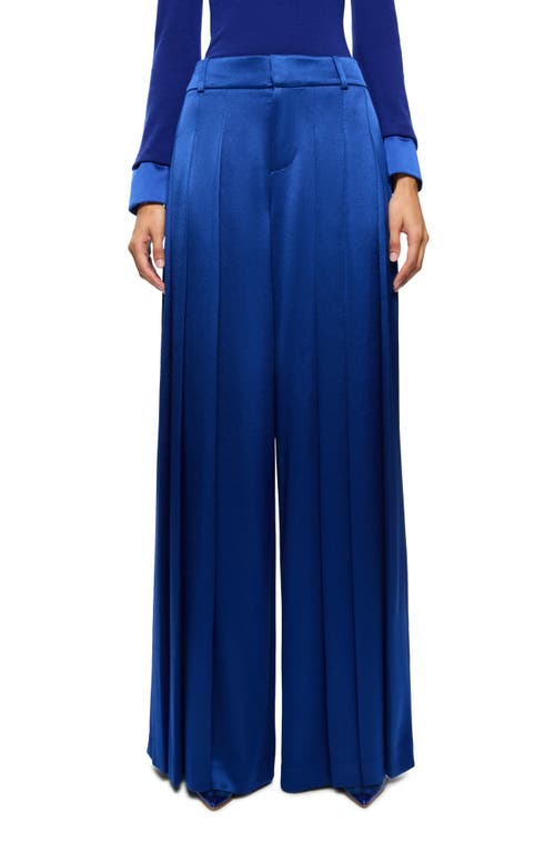 Shop Alice And Olivia Alice + Olivia Simon Pleated Wide Leg Satin Pants In Royal