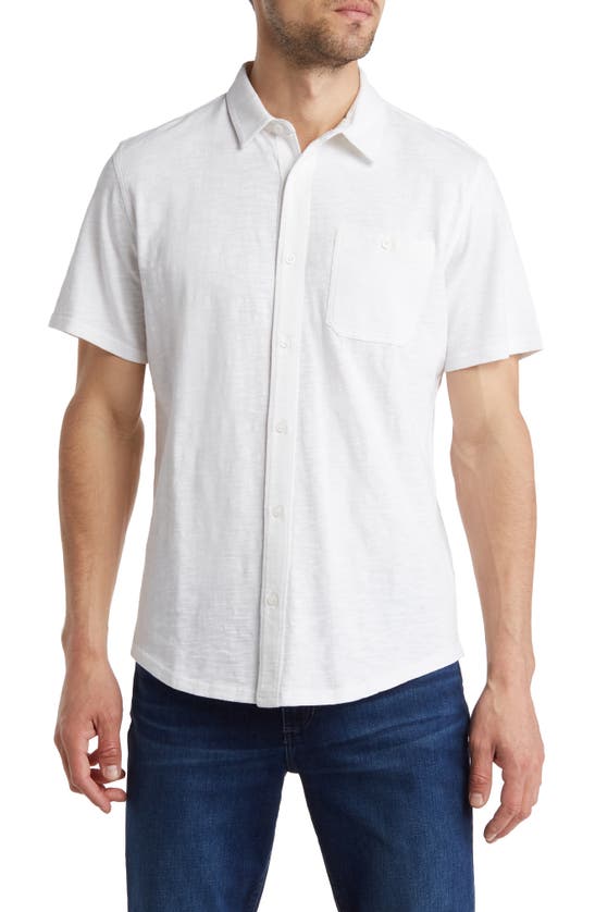 14th & Union Short Sleeve Slubbed Knit Button-up Shirt In White