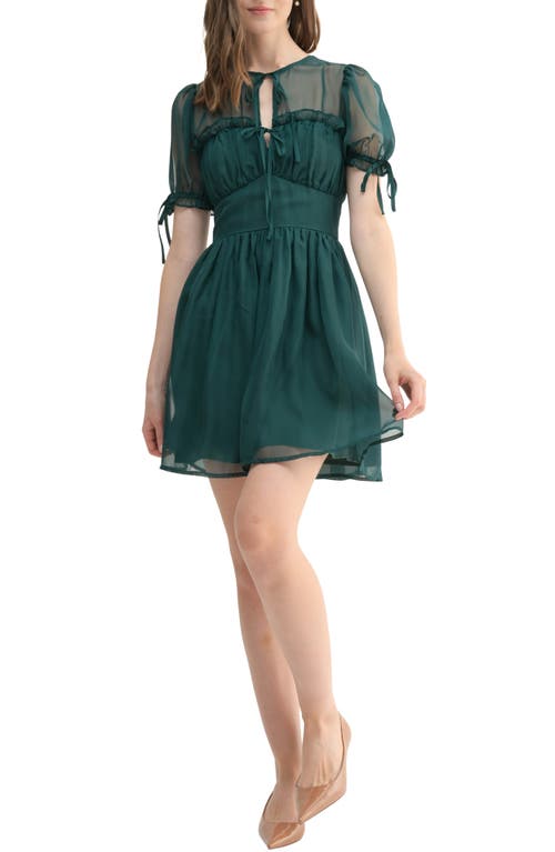 All in Favor Puff Sleeve Chiffon Minidress in Hunter Green 