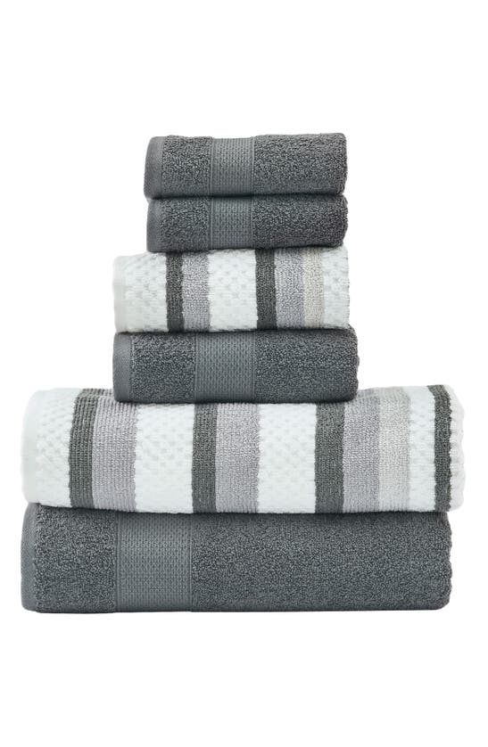 Shop Modern Threads 6-piece Mixed Stripe & Solid Cotton Towel Set In Coal