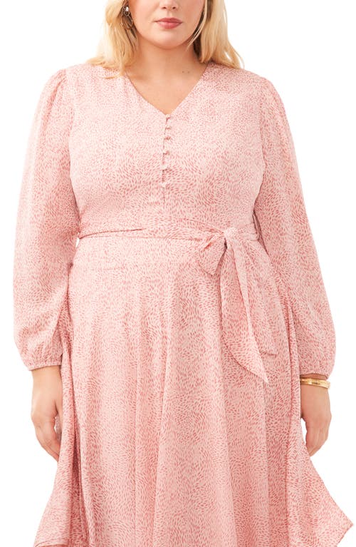 Vince Camuto Floral Long Sleeve Handkerchief Hem Midi Dress In Pink Orchid