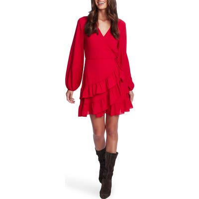 1.state Wrap Front Tiered Ruffle Long Sleeve Dress, Pink