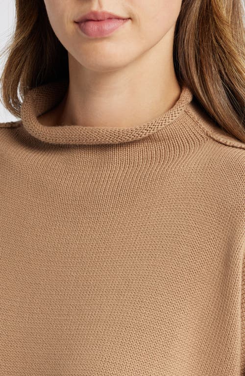 Shop Frank & Eileen Monterey Stripe Cotton Funnel Neck Sweater In Camel