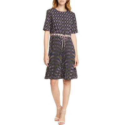 Ted Baker London Lloyd Ii Geo Print Pleated Dress, Blue