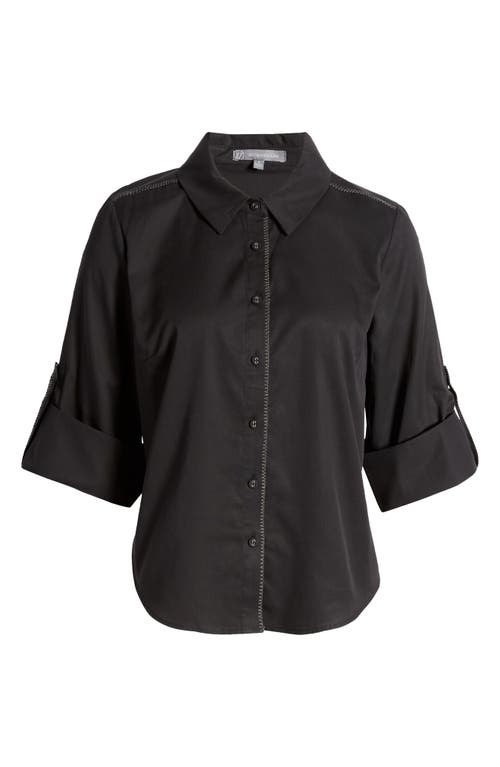 Shop Wit & Wisdom Roll Tab Button-up Shirt In Black