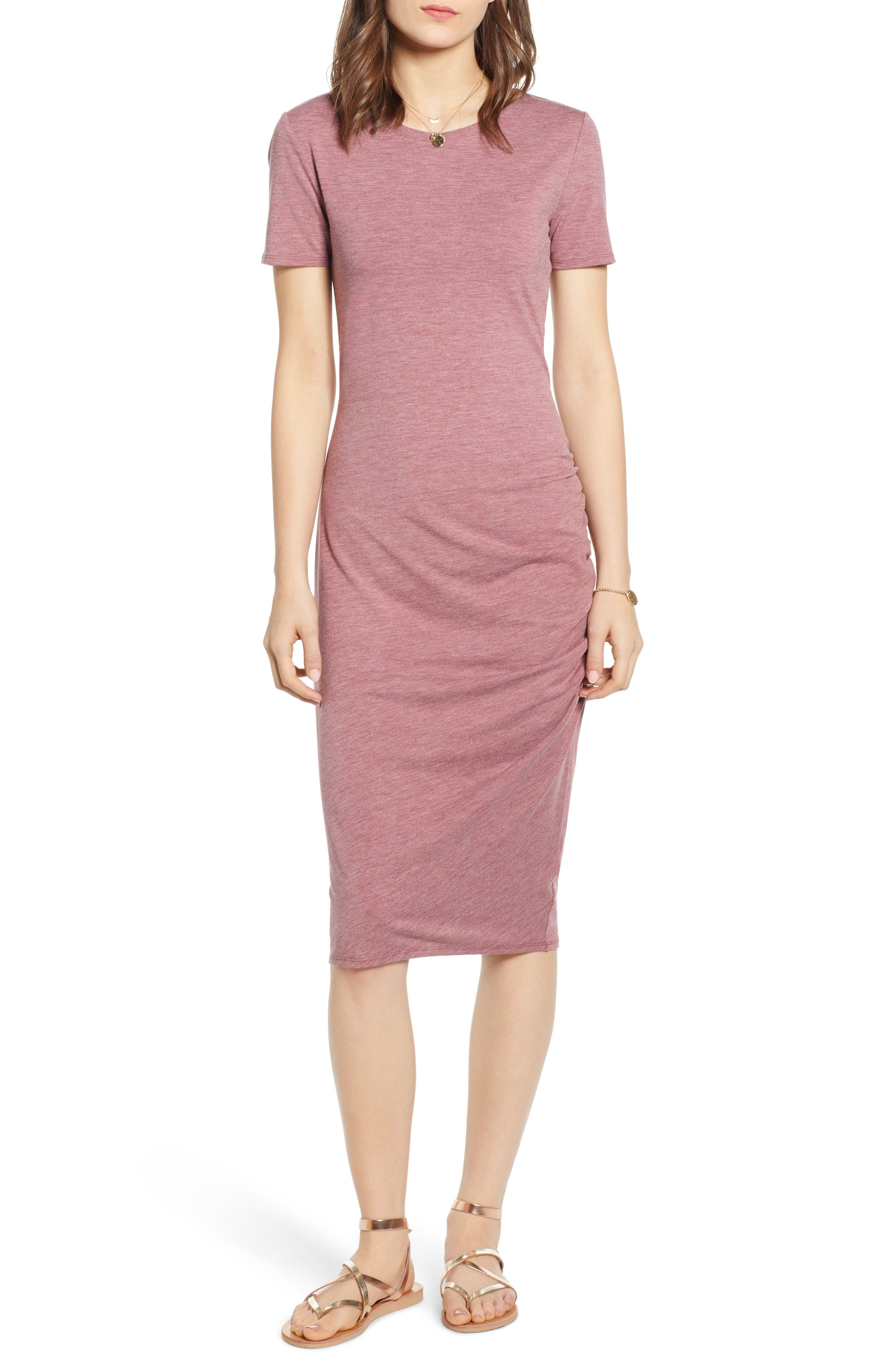 Treasure & Bond Side Ruched Body-Con Dress, Burgundy