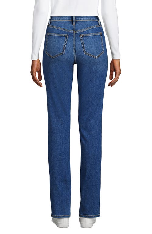 Shop Lands' End Recover High Rise Straight Leg Blue Jeans In Indigo Tide Blue