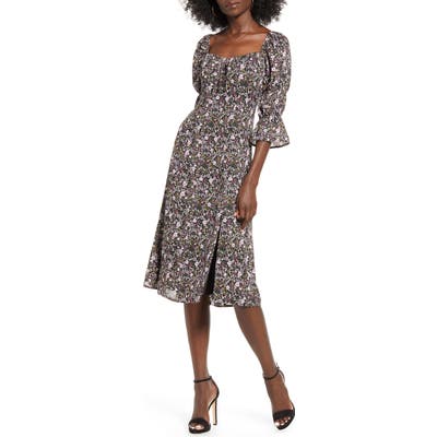 Row A Square Neck Floral Dress, Black