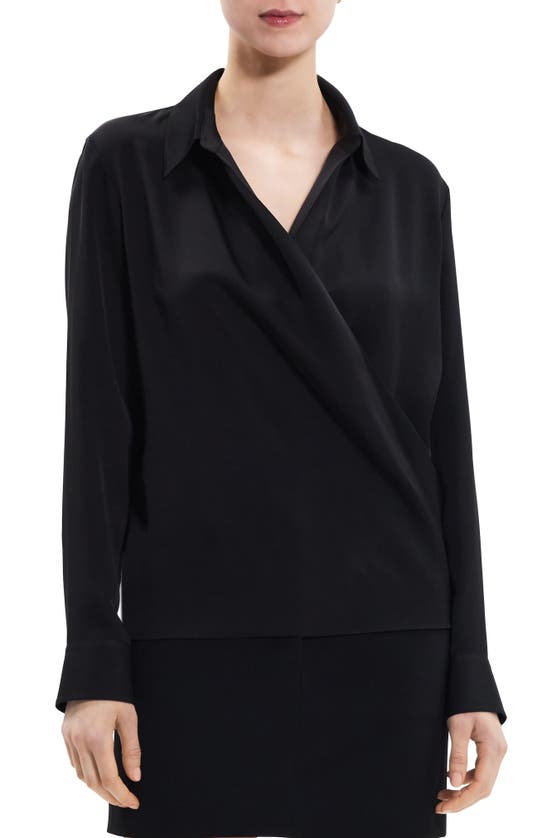 Shop Theory Moder Wrap Silk Shirt In Black