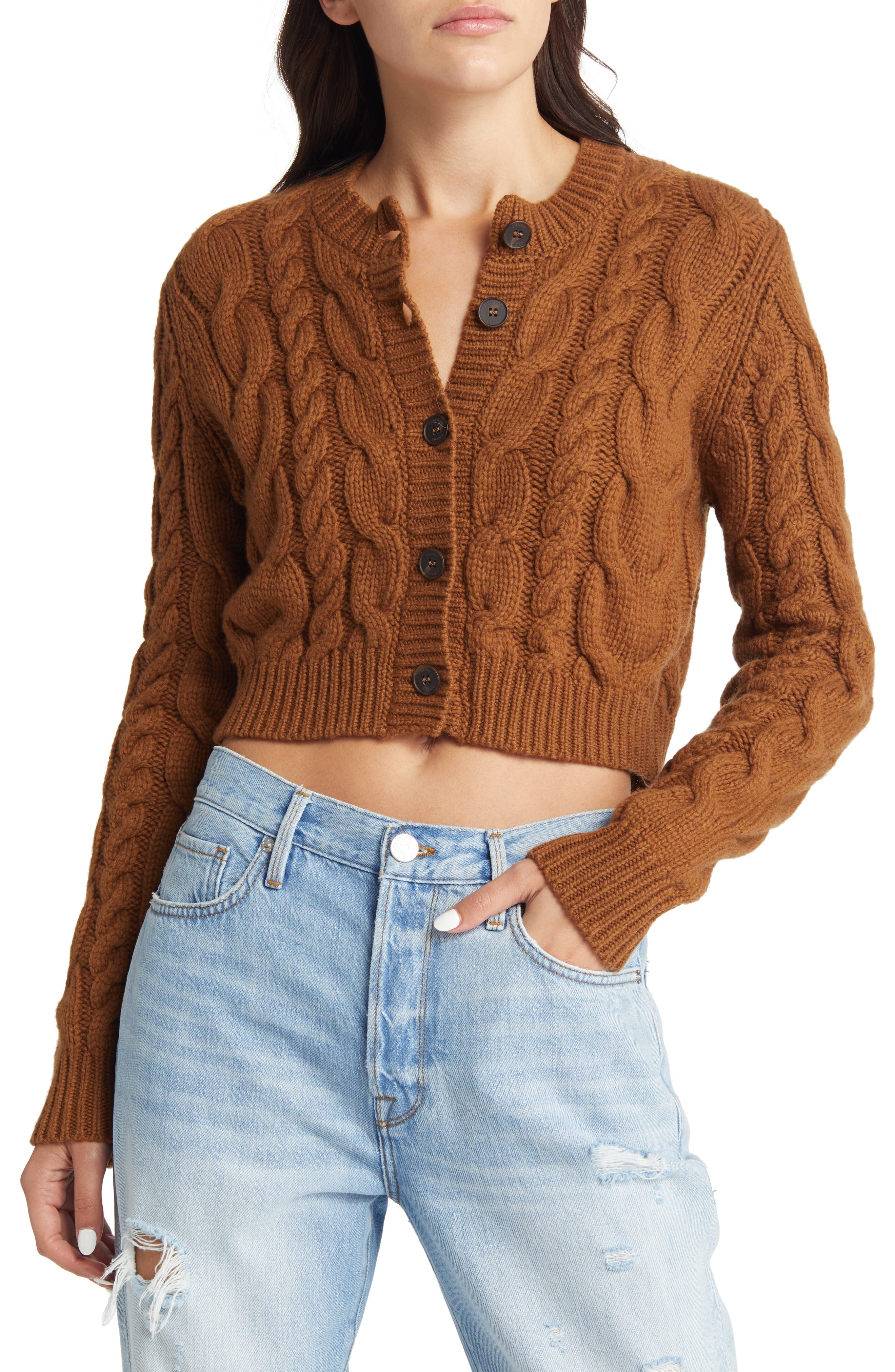 FRAME Cable Knit Wool Cardigan | Nordstrom